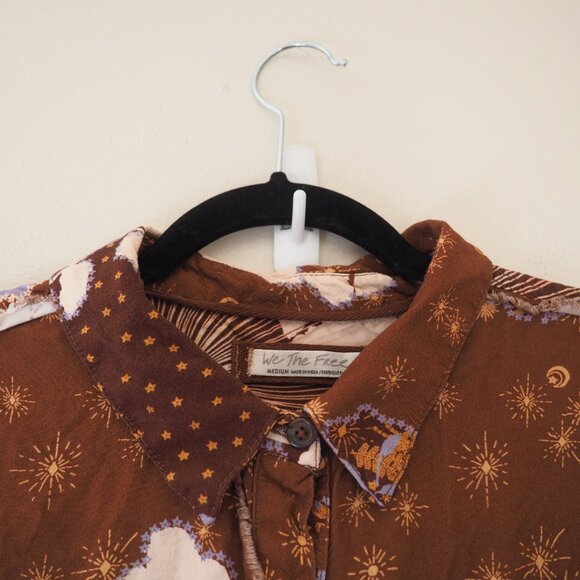 We The Free People Brown Good Vibes Button Down Short Sleeve Shirt sz M - Picture 6 of 8